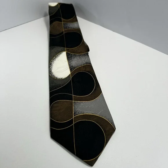 Ketch Geometric Patterned Polyester Men's Tie 56"x3.75" Black, White, & Gray - Picture 2 of 4